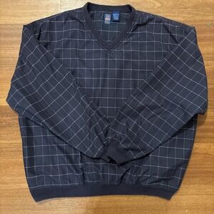 Vintage Jantzen Links Edition Mens Large Navy Plaid Gold Pullover Windbreaker
